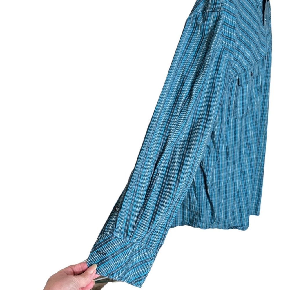 Alfani Mens Utility Plaid Shirt Size XL Workwear Teal Blue Epaulet Dual Pocket - Picture 4 of 8